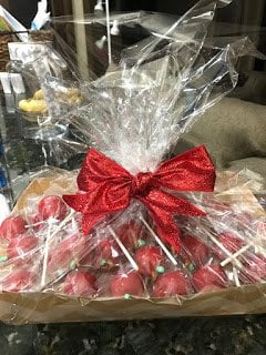 Red Apple Cake Pops Ready for Giving
