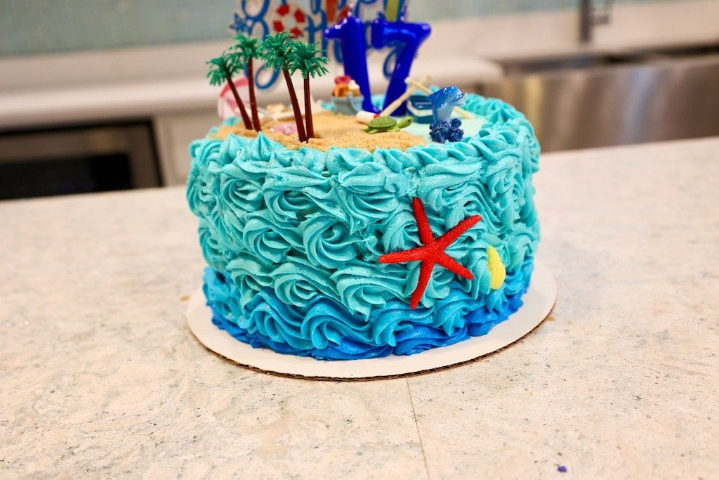 beach cake with wave piping buttercream