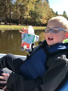 Flat Stanley in a Pedal Boat on the Pond