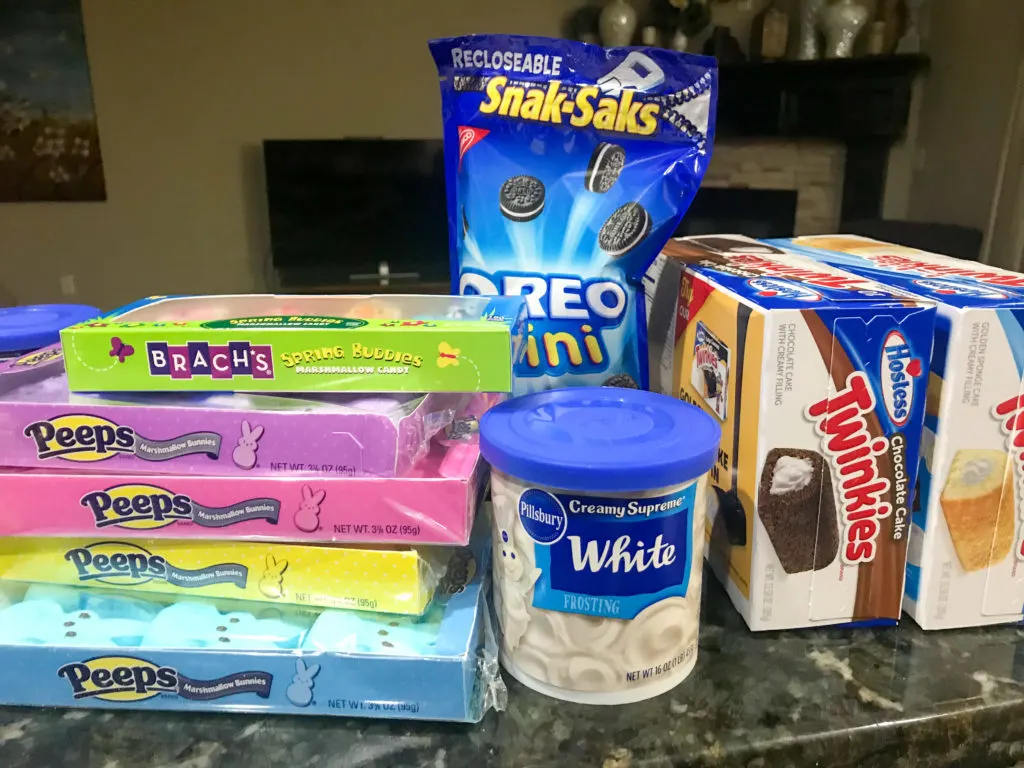 Ingredients for Easter Peeps Twinkie Racers