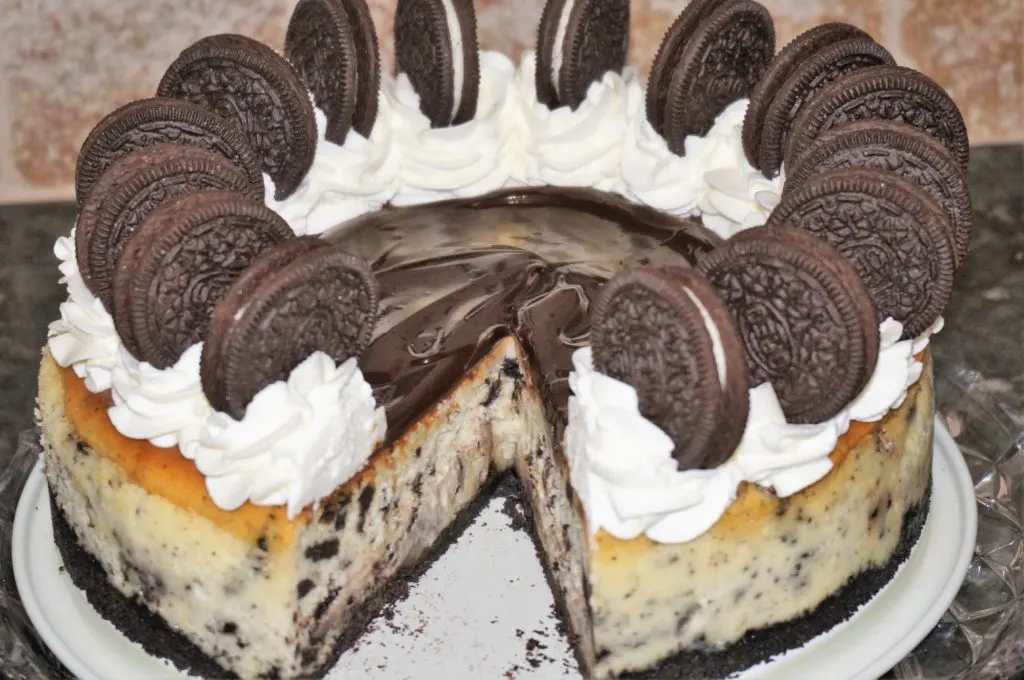 Oreo Cheesecake with slice missing