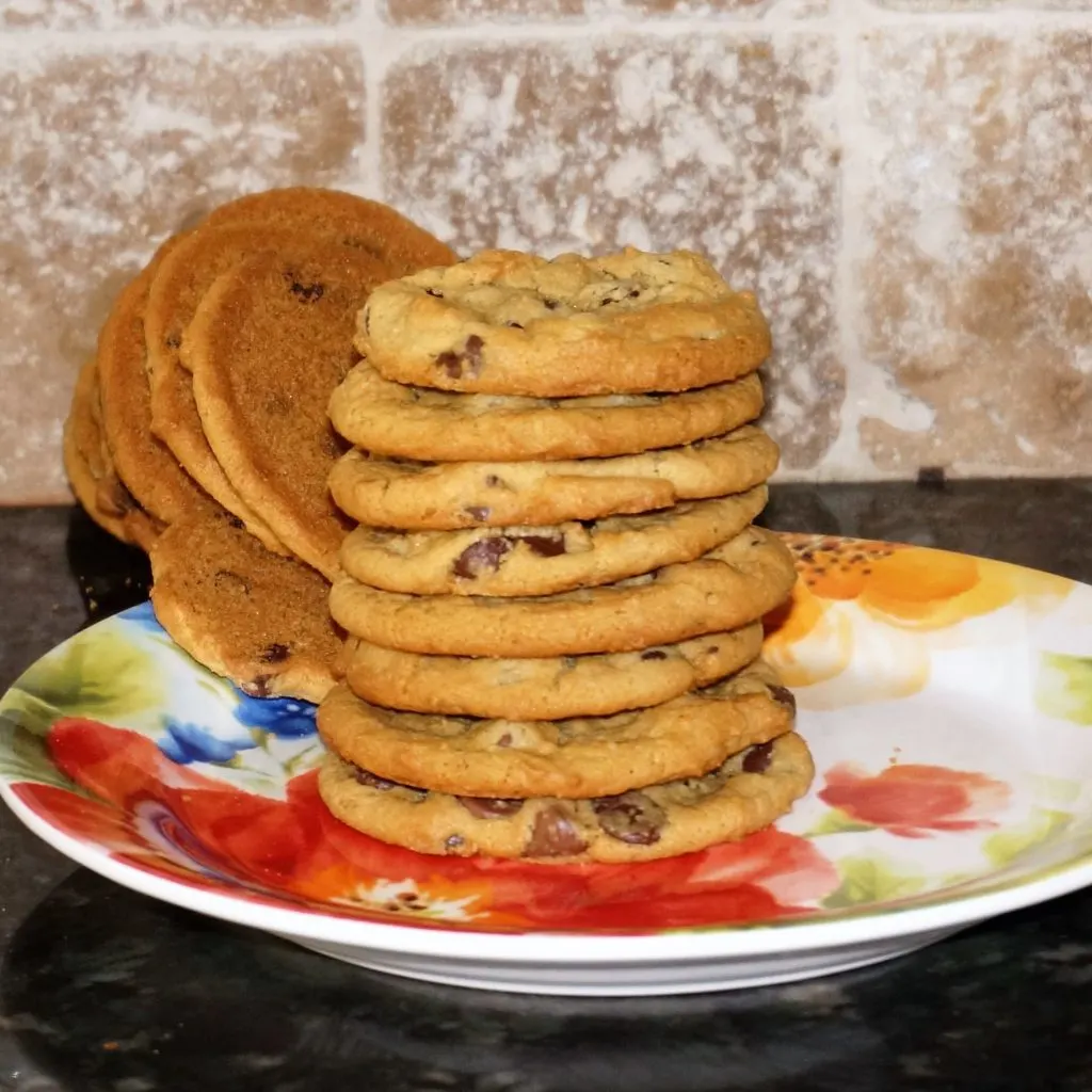Fallen Stack of Peanut Butter Chocolate Chip Cookies