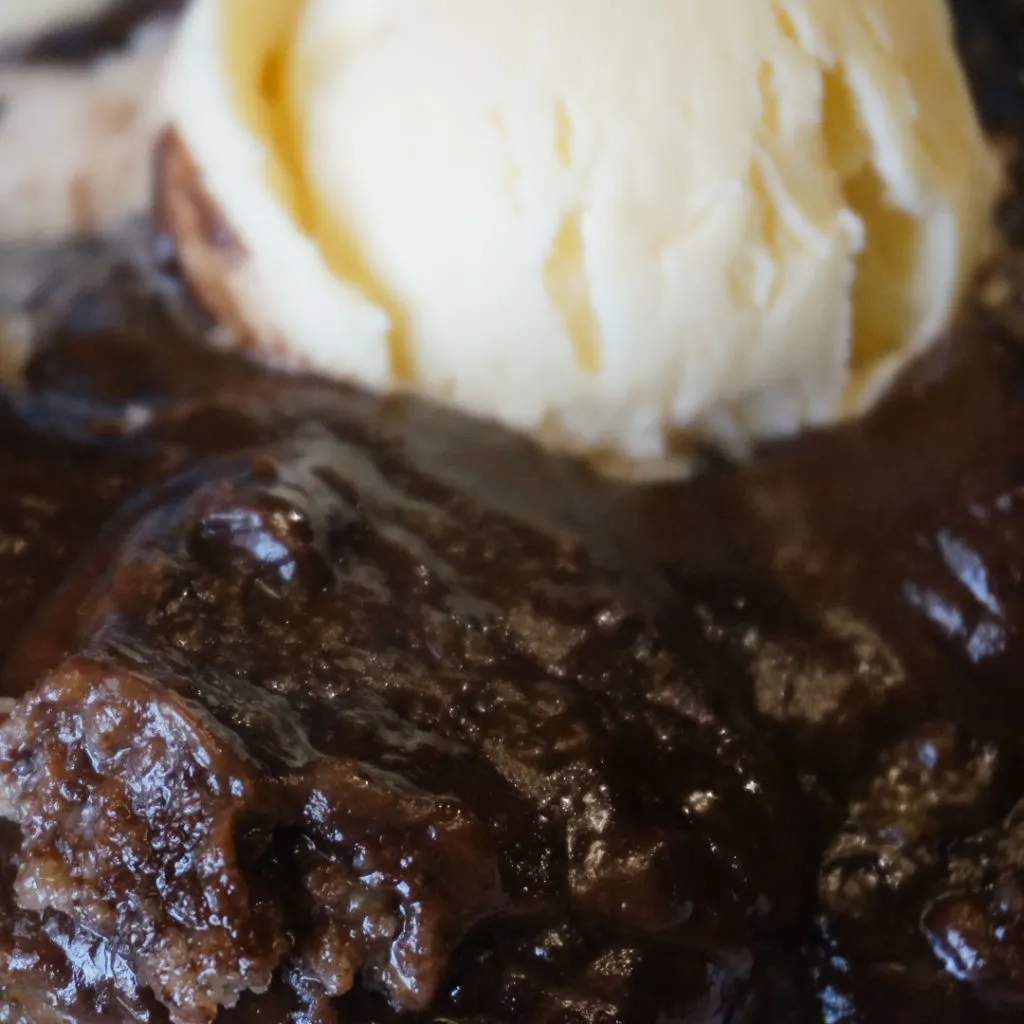 Chocolate Cobbler with Ice Cream on Top