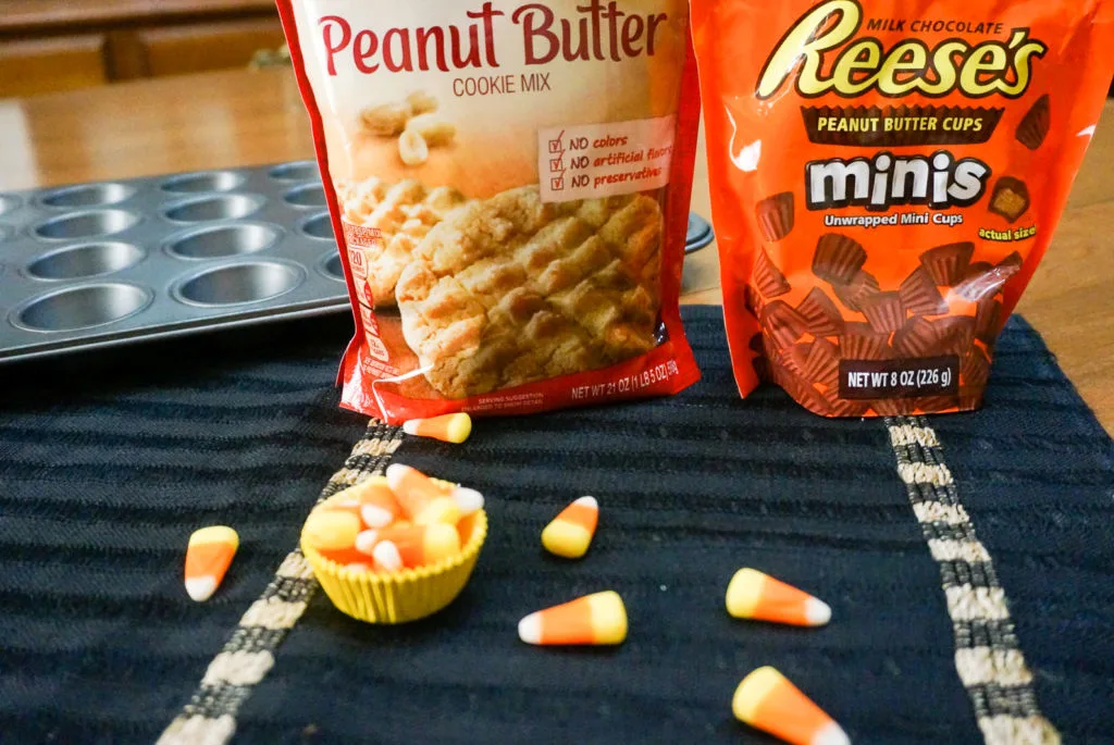 Ingredients for Candy Corn Peanut Butter Cup Cookies