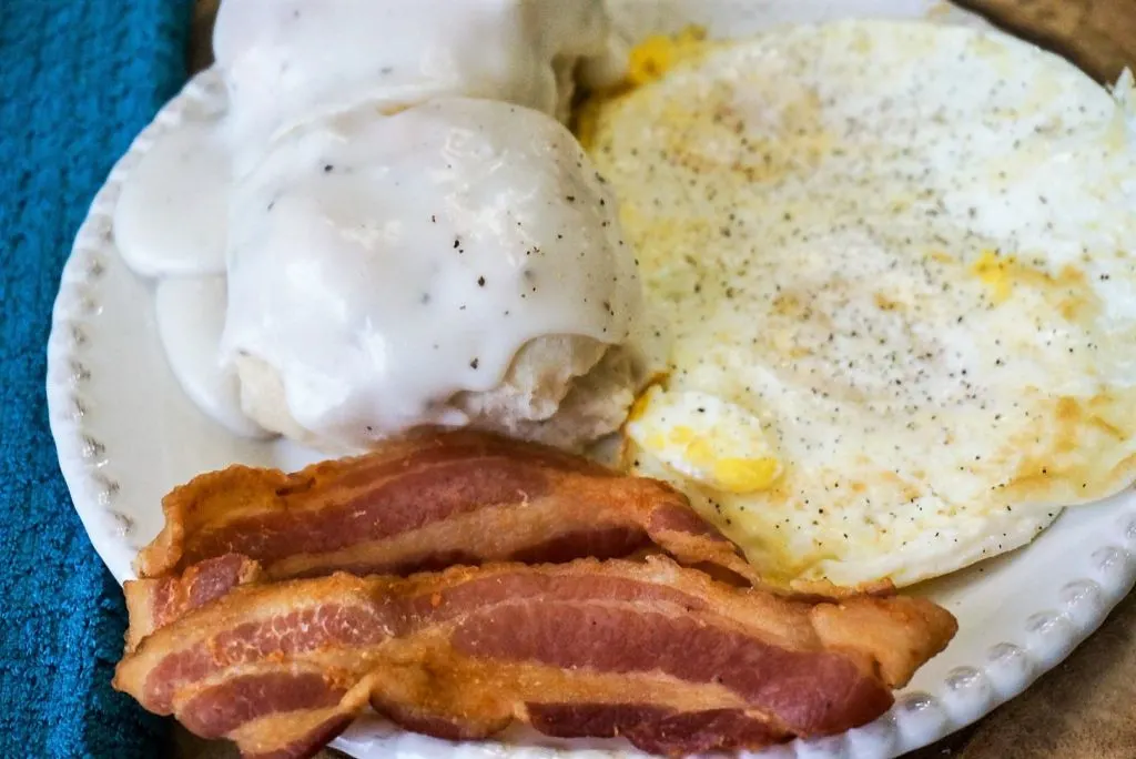 Biscuit & Gravy, Eggs, and Air Fryer Bacon