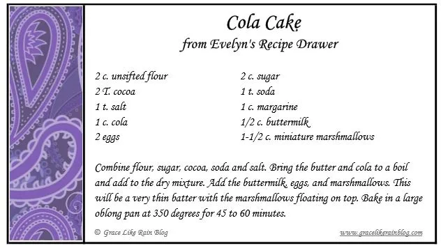 Original Cola Cake Recipe from Evelyn's Recipe Drawer