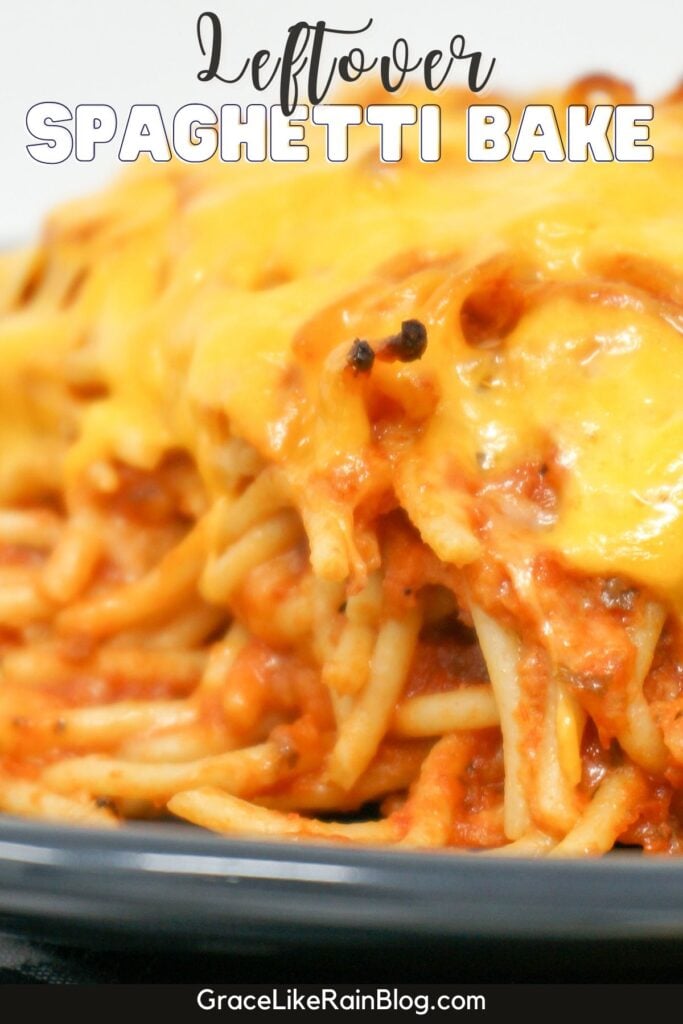 baked leftover spaghetti casserole on pretty plate