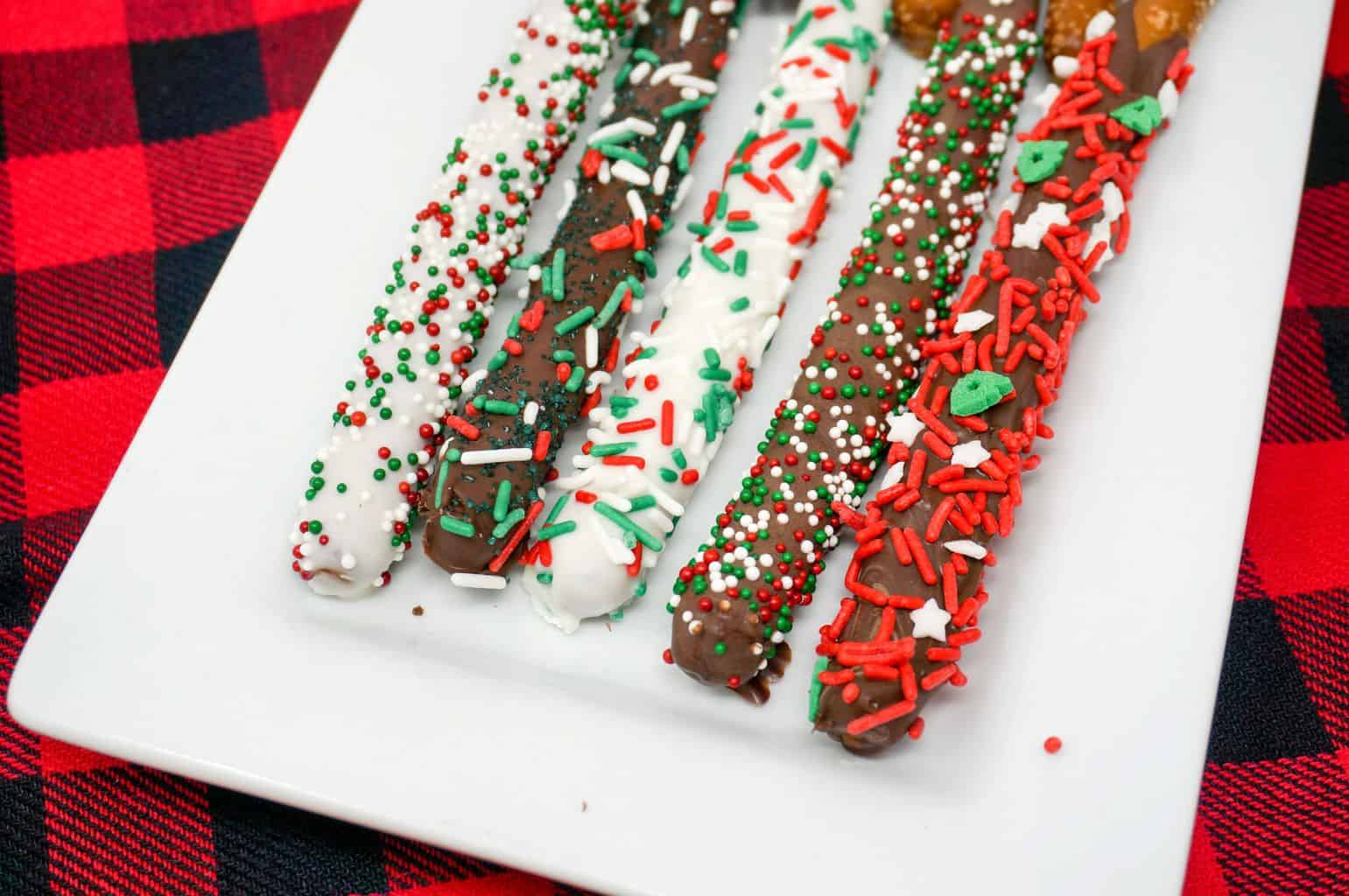 Christmas Chocolate Covered Pretzel Rods