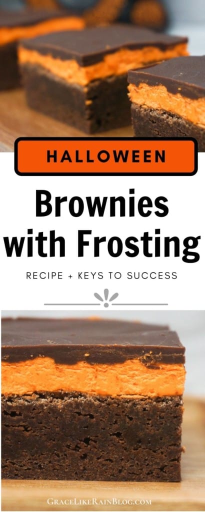 Halloween Layered Brownies with Orange Frosting
