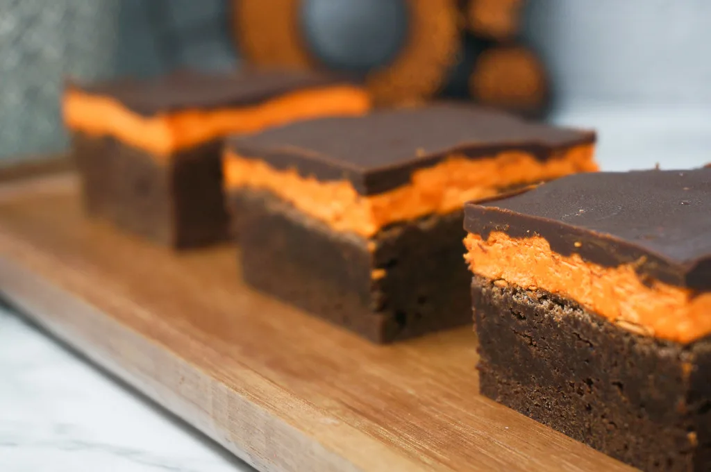 Brownies with Orange Frosting for Halloween