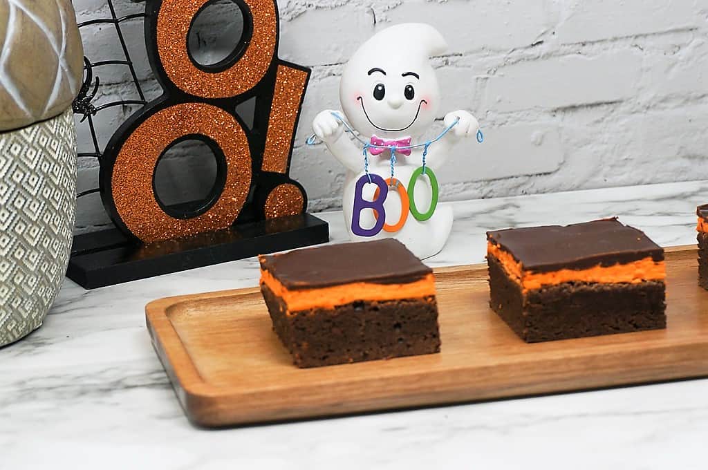 Halloween Layered Brownies with Orange Frosting