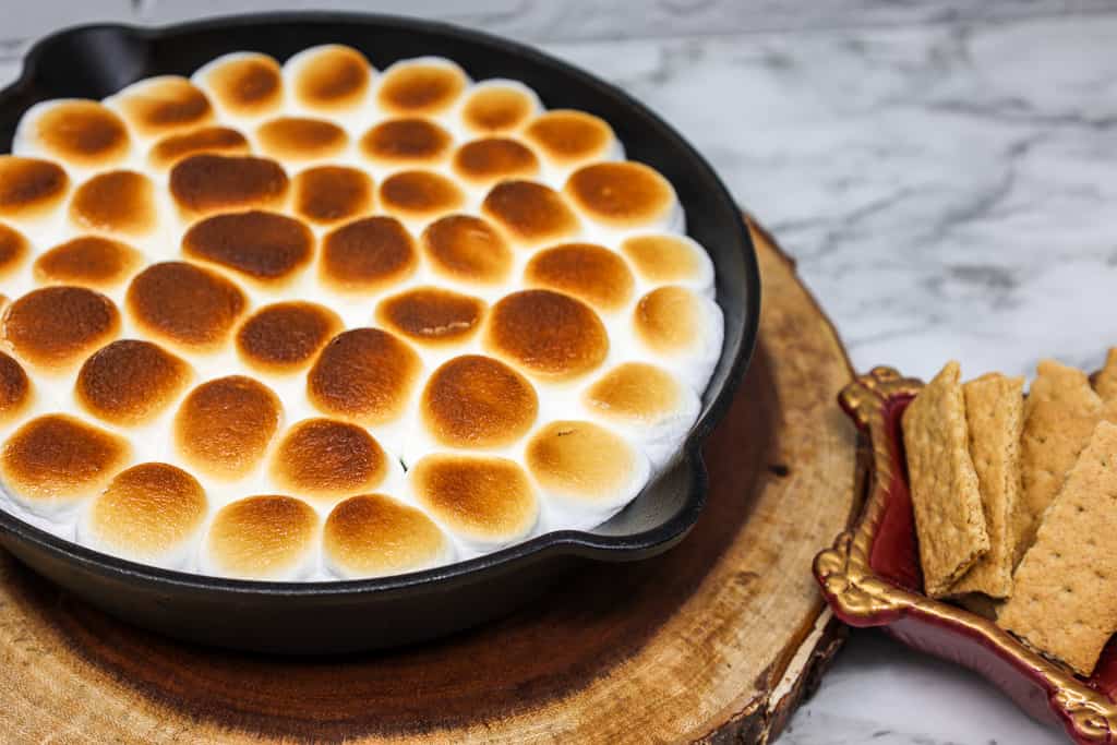 Smores Dip in a cast iron skillet