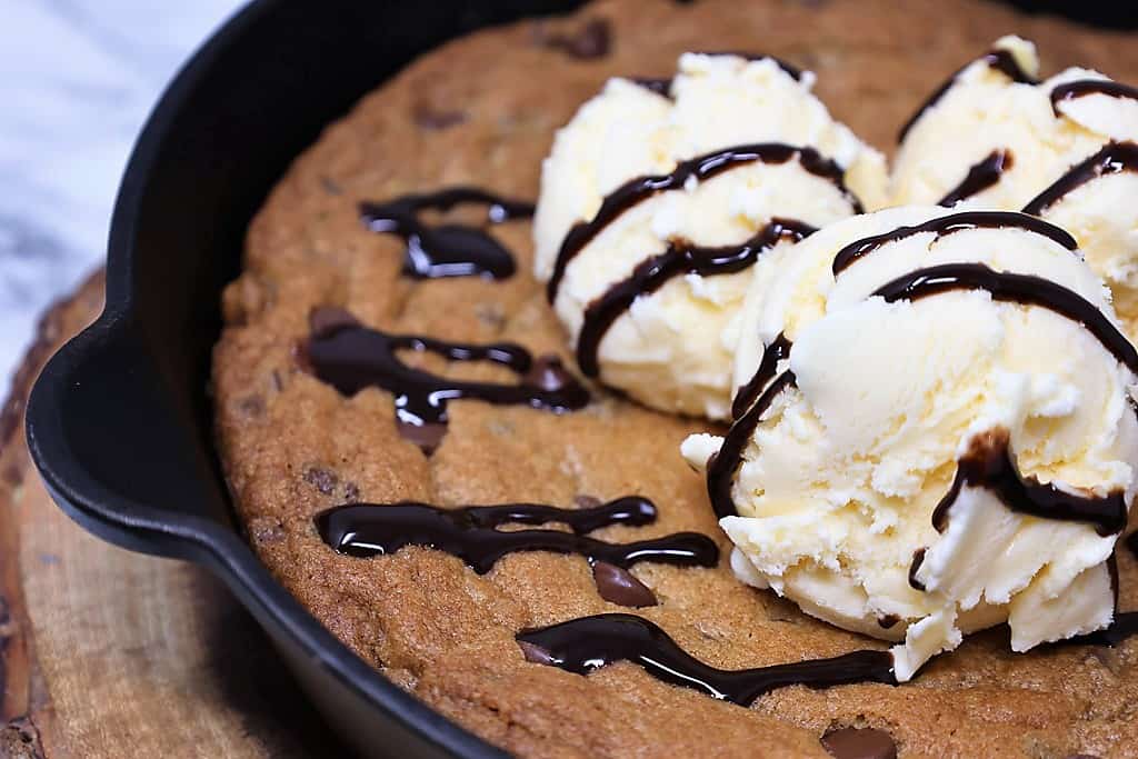 Giant Skillet Chocolate Chip Cookie Recipe (Pizookie) - Little Spice Jar