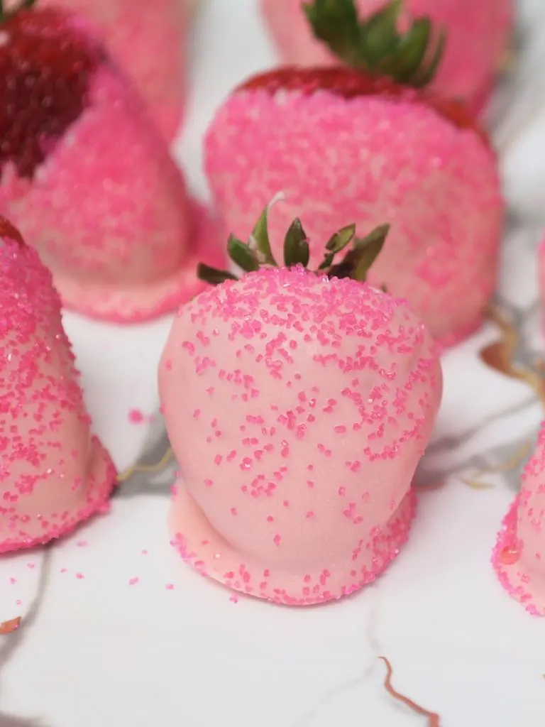 pink candy coated strawberries
