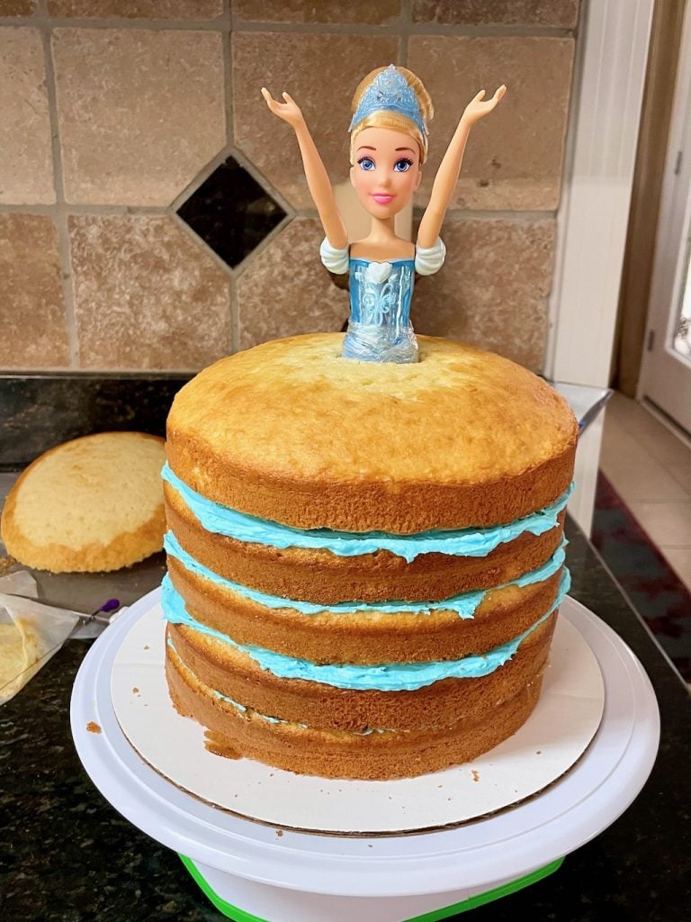 Cinderella doll dress cake with naked cake layers