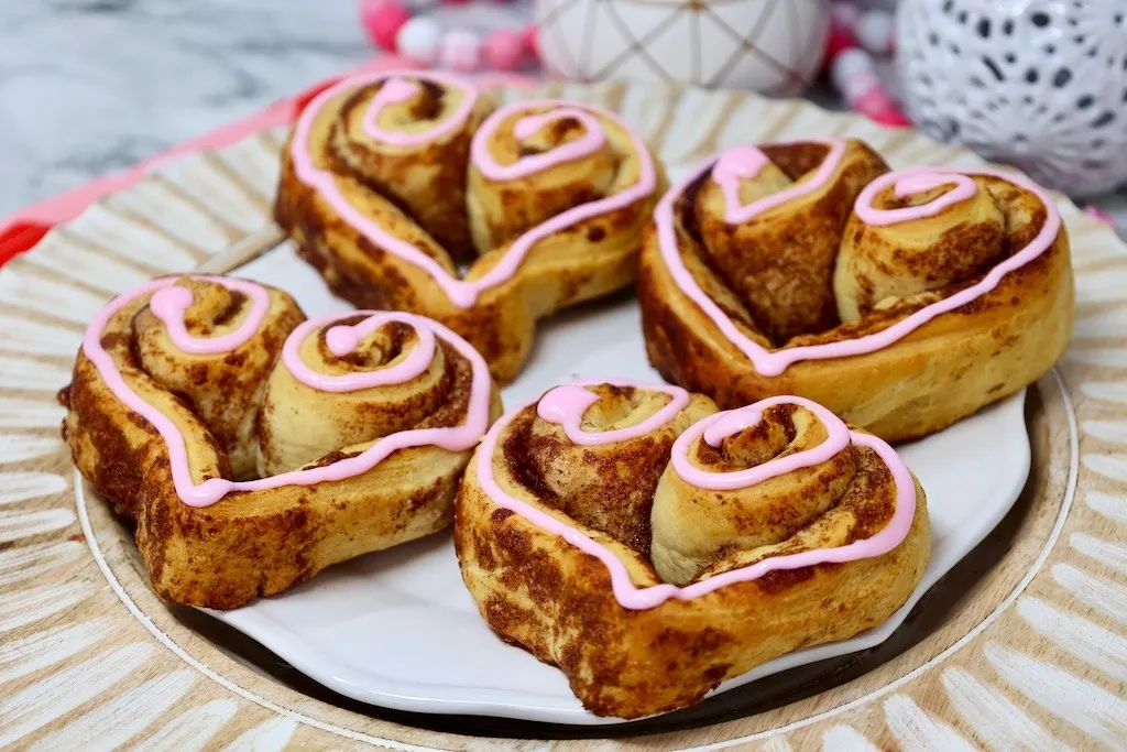 Heart Cinnamon Rolls for Valentine's Day breakfast