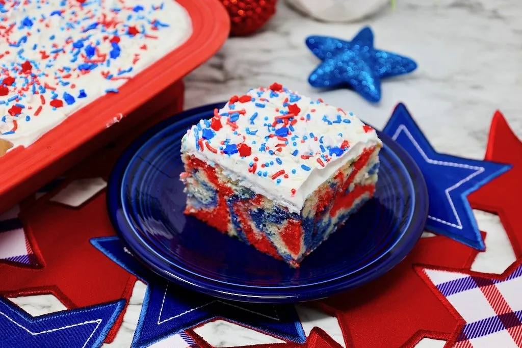 Red White and Blue Poke Cake with pudding