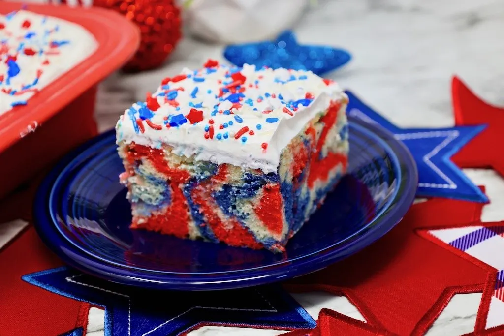 Patriotic Red White and Blue Poke cake