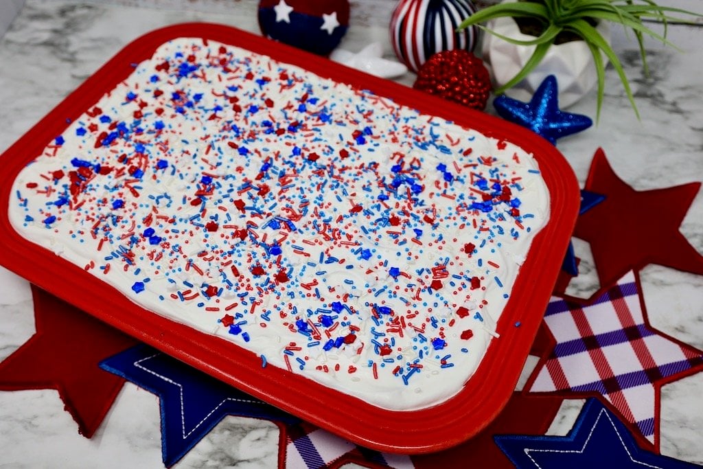 Patriotic Red White and Blue Poke cake