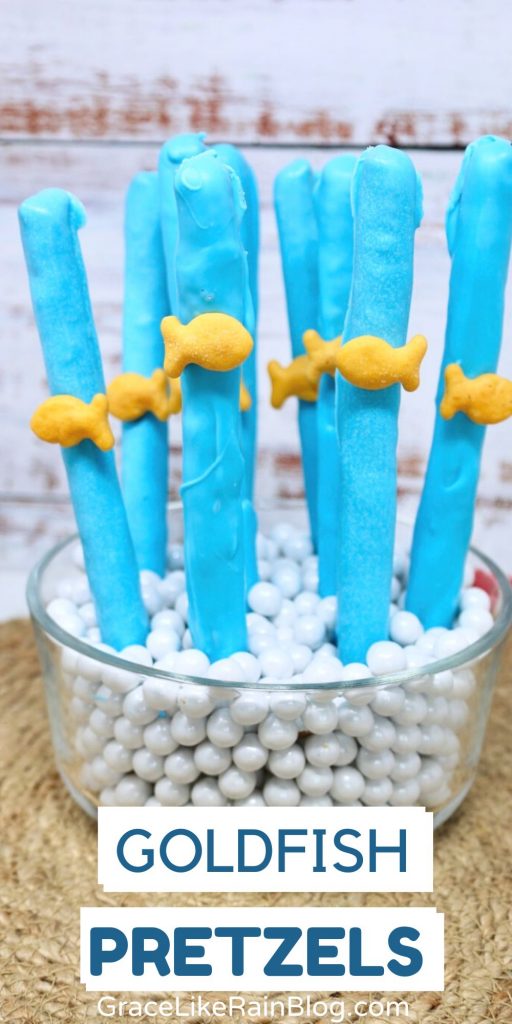 Goldfish crackers on pretzel rods for beach themed party