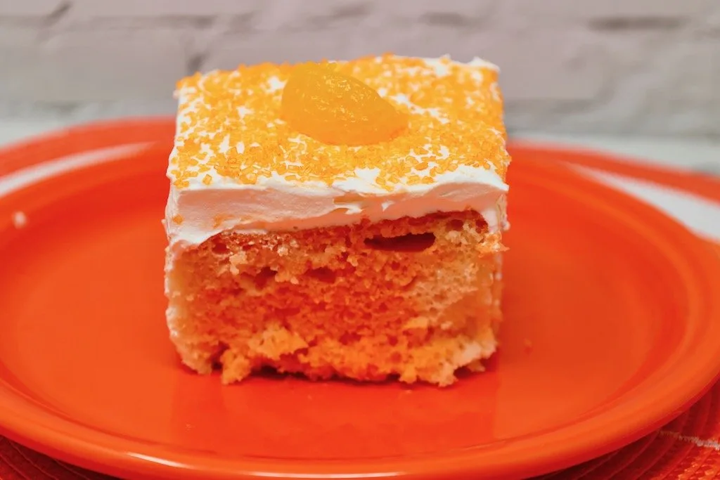 Orange Jello Poke Cake with Orange Crush Soda
