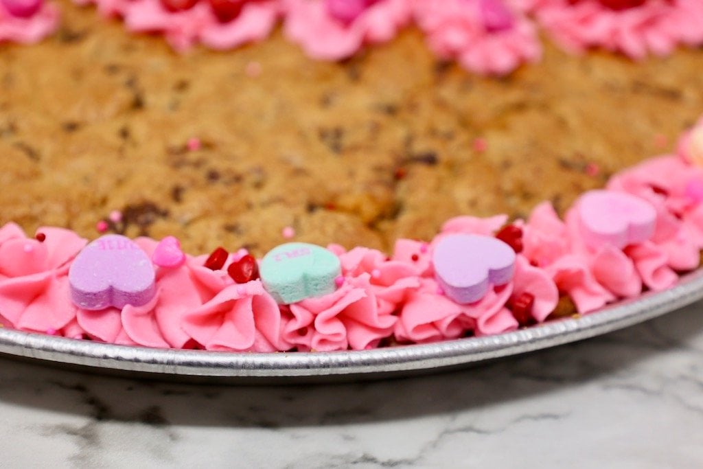 Valentine's Day Cookie Cake with buttercream frosting