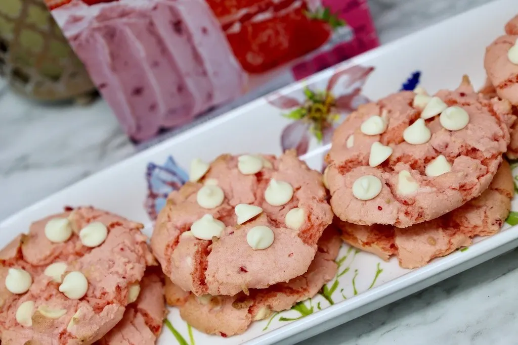 Strawberry cookies made with cake mix