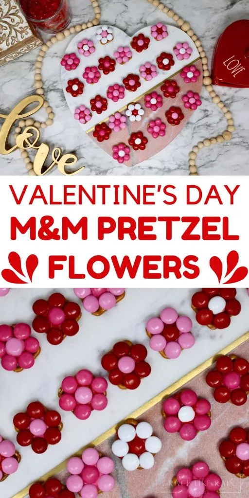 valentine's day M&M Pretzel flowers
