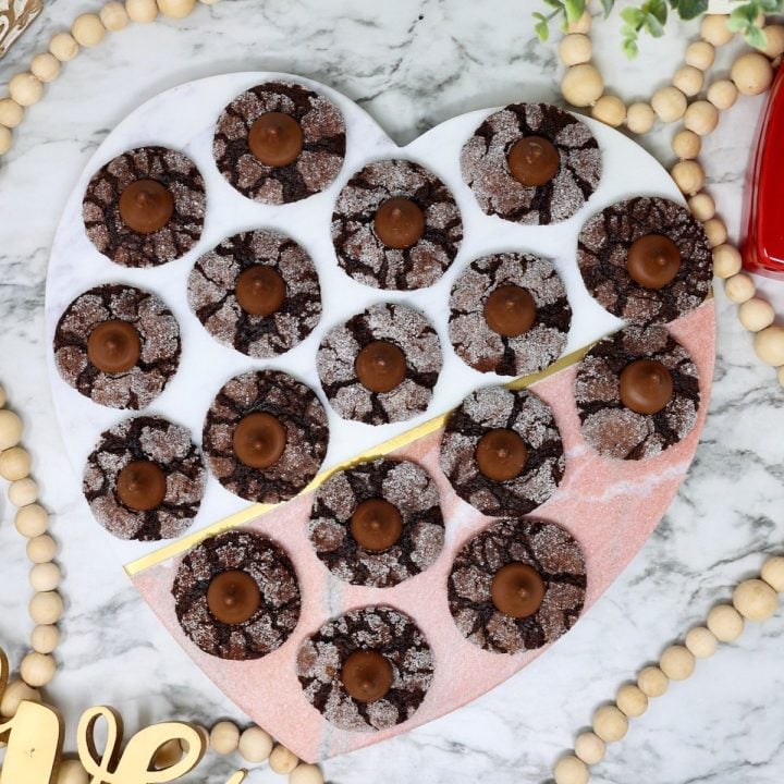 hershey kiss brownie bites on a heart shaped tray