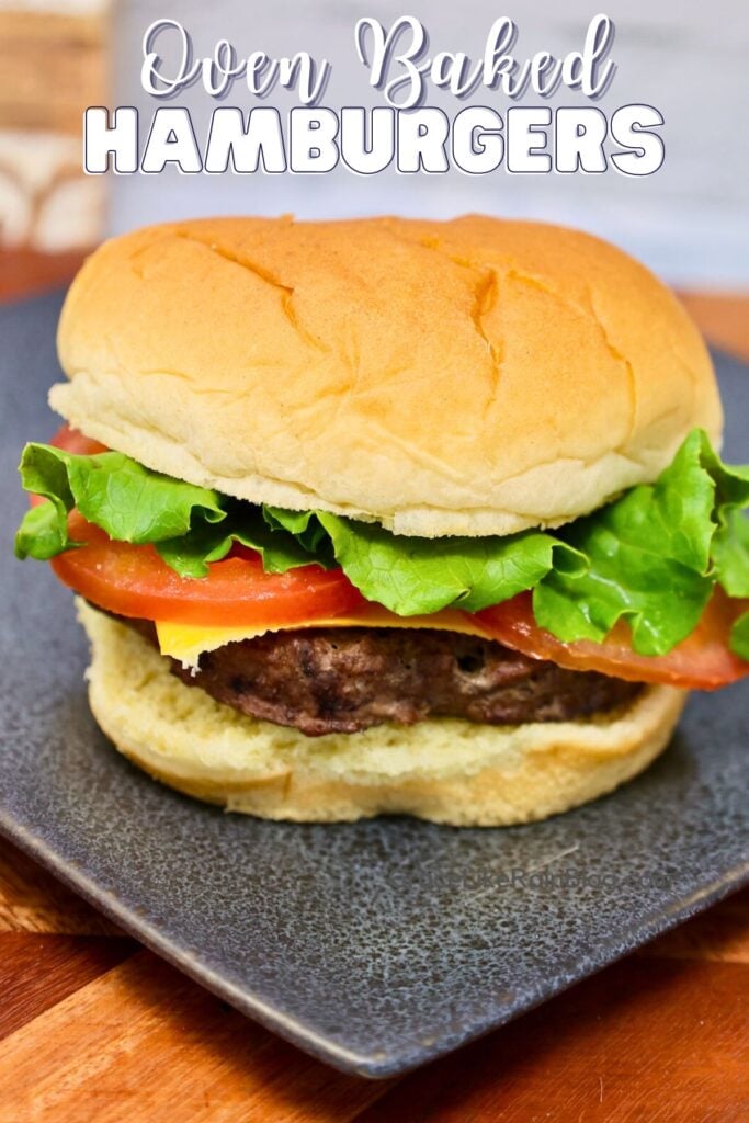 oven baked hamburgers served with lettuce tomatoes, and a slice of cheese