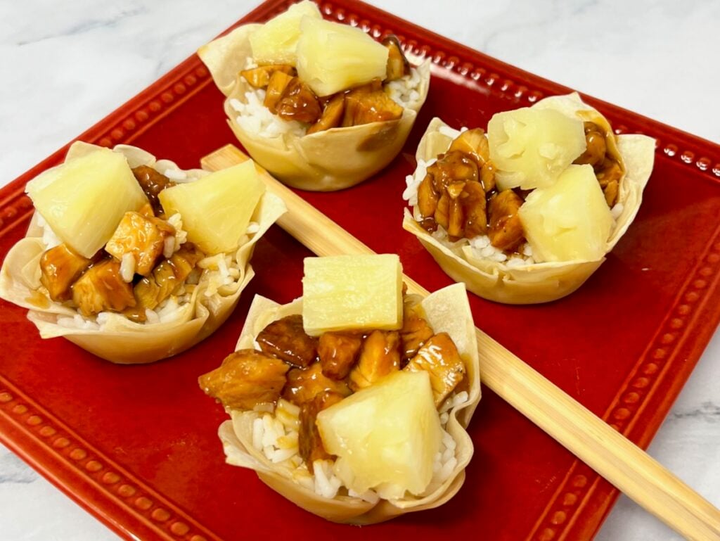 Pineapple Teriyaki Chicken and Rice Wontons Recipe