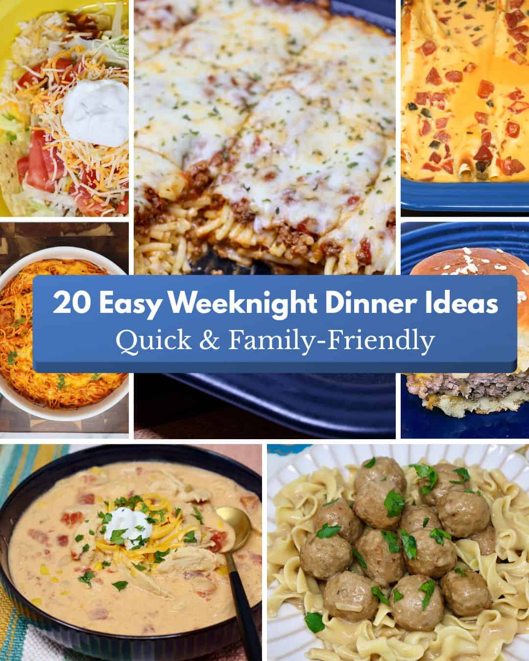 Easy weeknight dinner ideas including pasta, casseroles, and crock pot meals