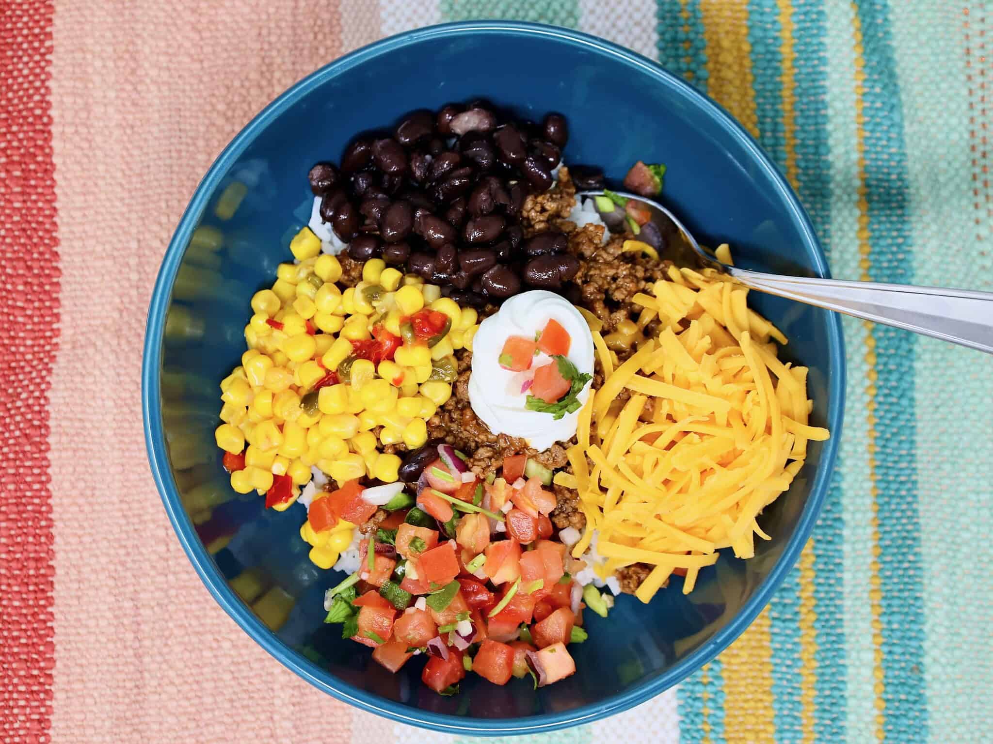Cooked Minute Rice prepared for taco rice bowls