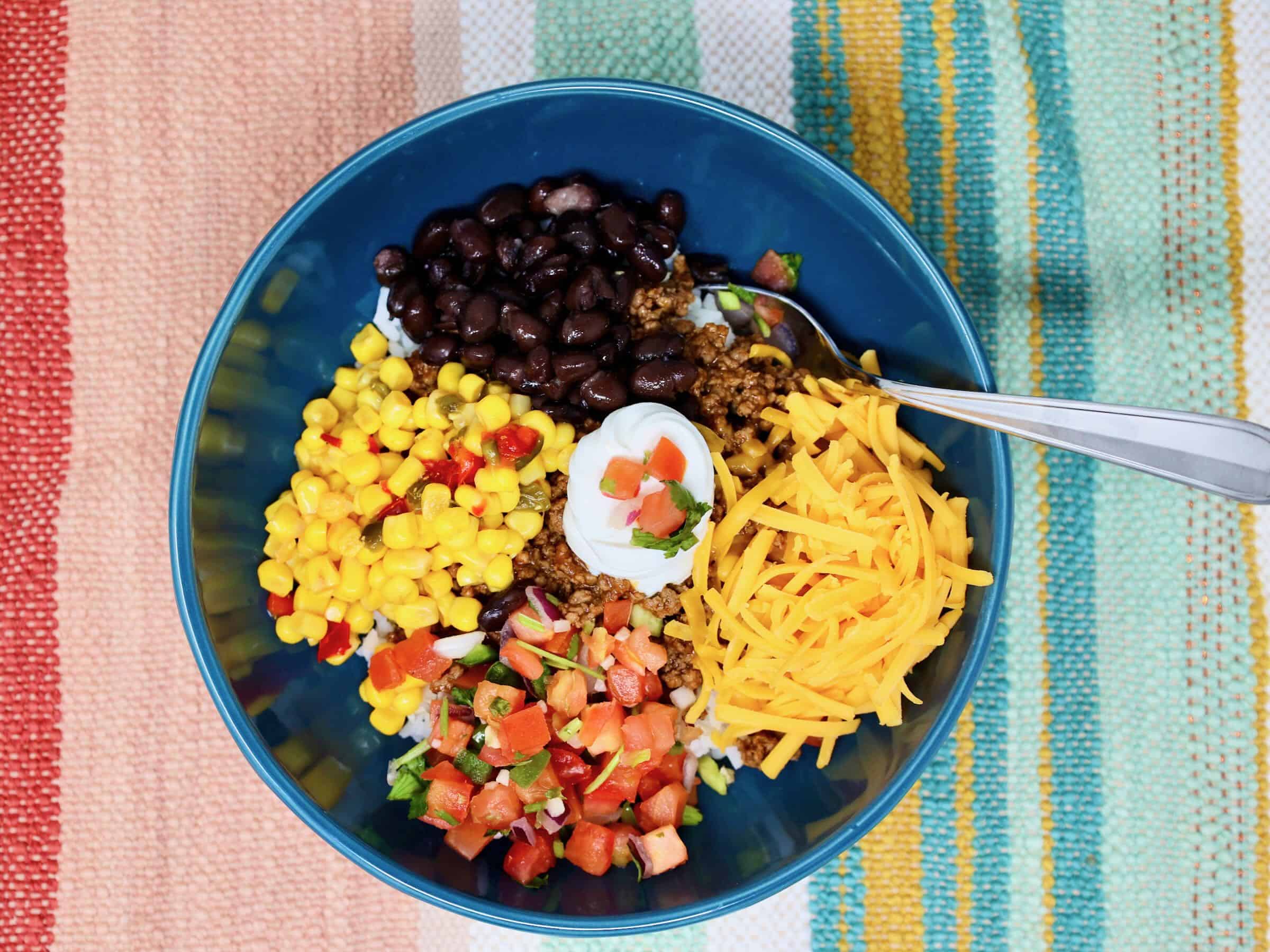 taco rice bowls with ground beef featured image