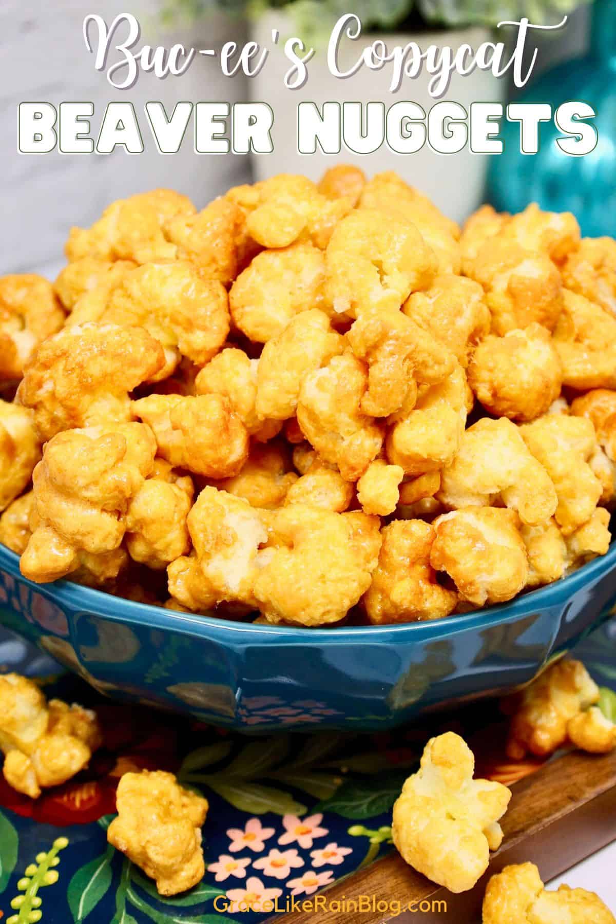 homemade Buc-ee's Beaver Nuggets copycat recipe with caramel coated puffed corn in a bowl