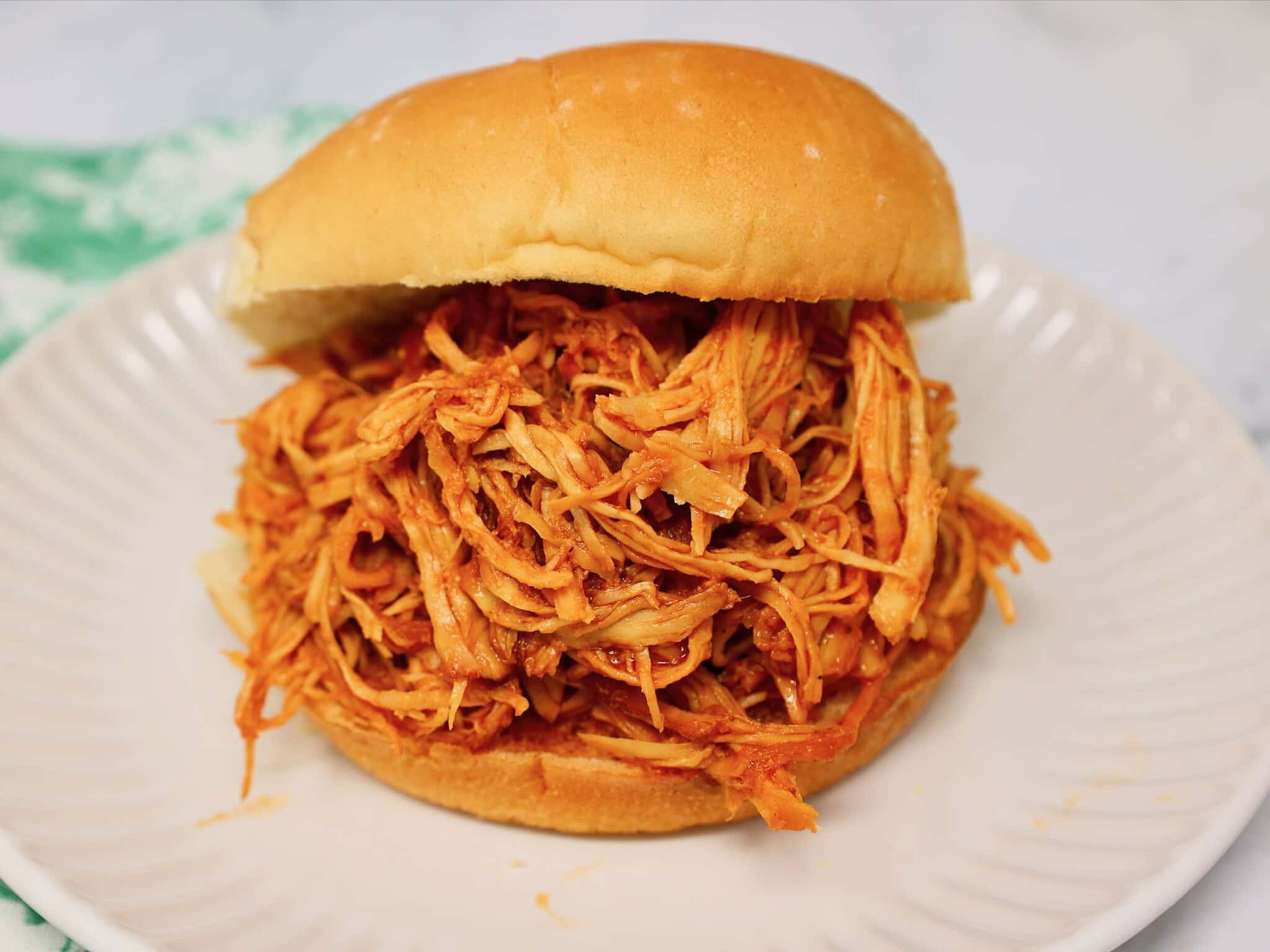 Easy slow cooker BBQ chicken sandwich for dinner