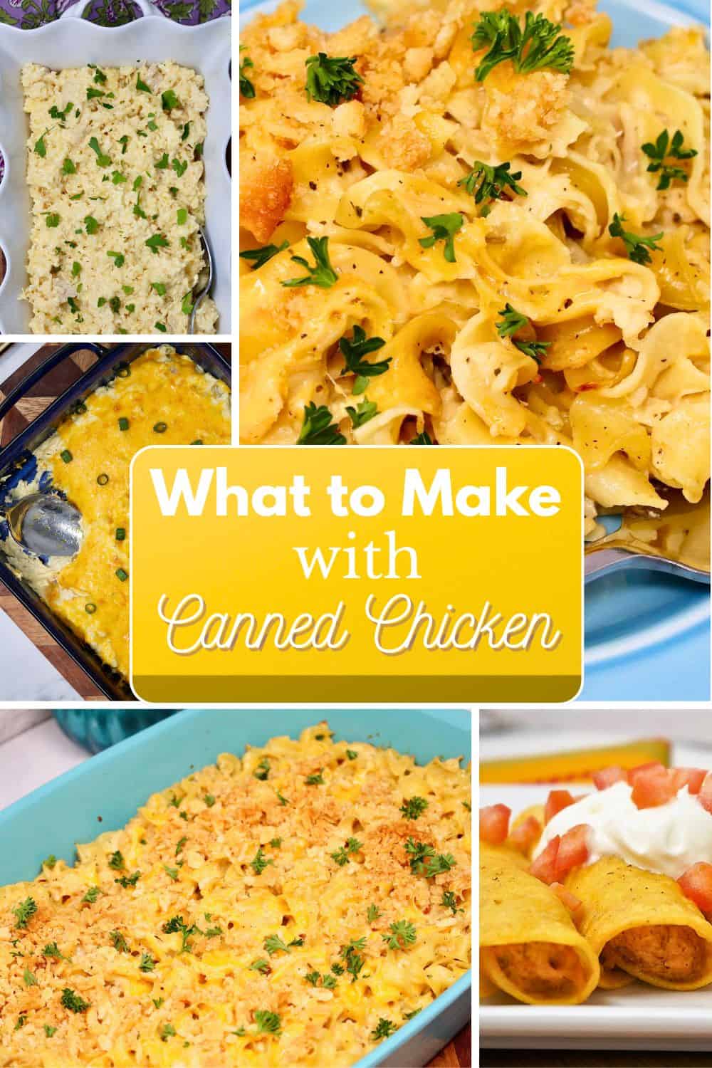 Easy canned chicken recipes including casseroles, sandwiches, and appetizers