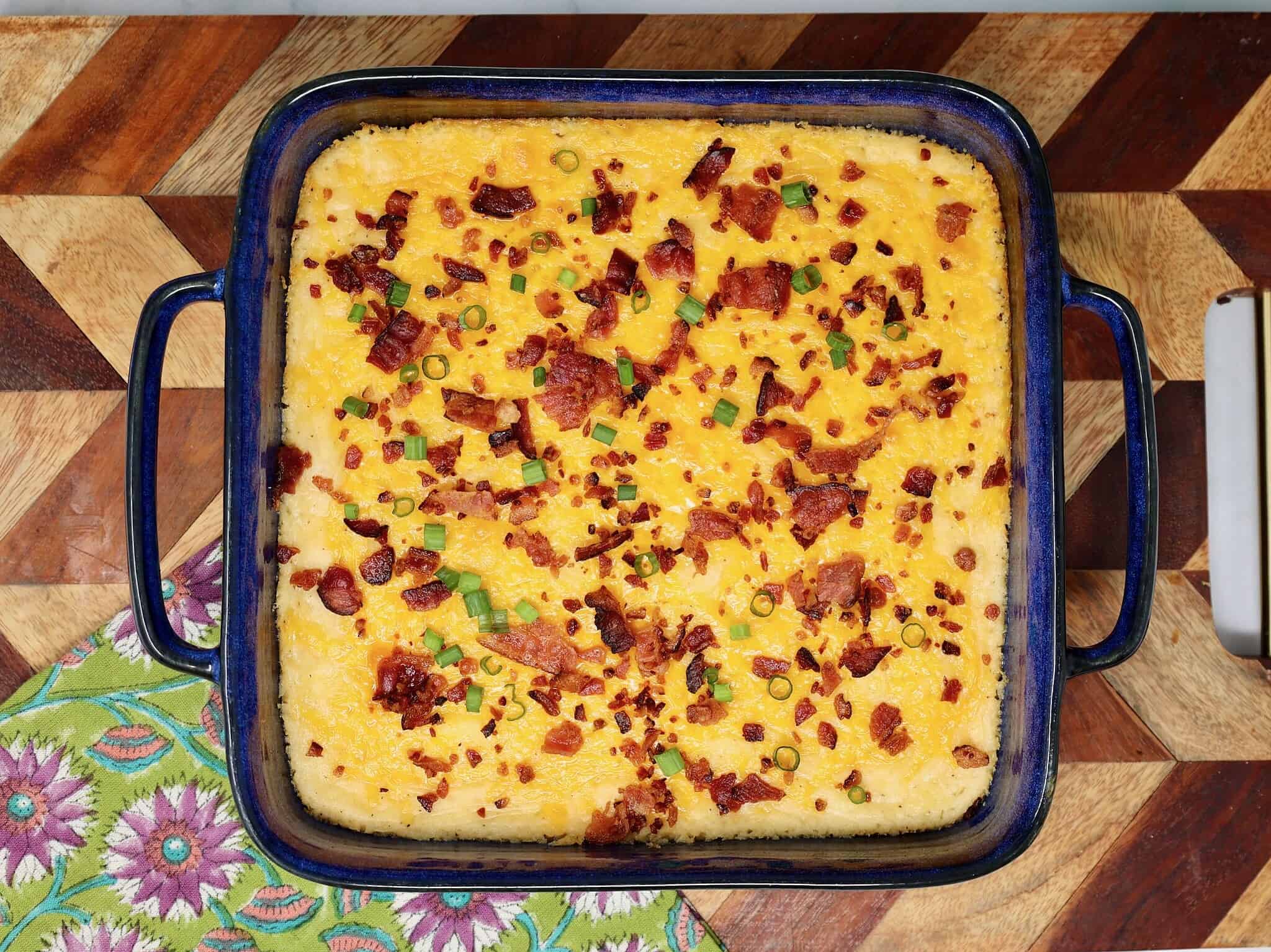 easy cheesy mashed potato casserole made with instant potatoes
