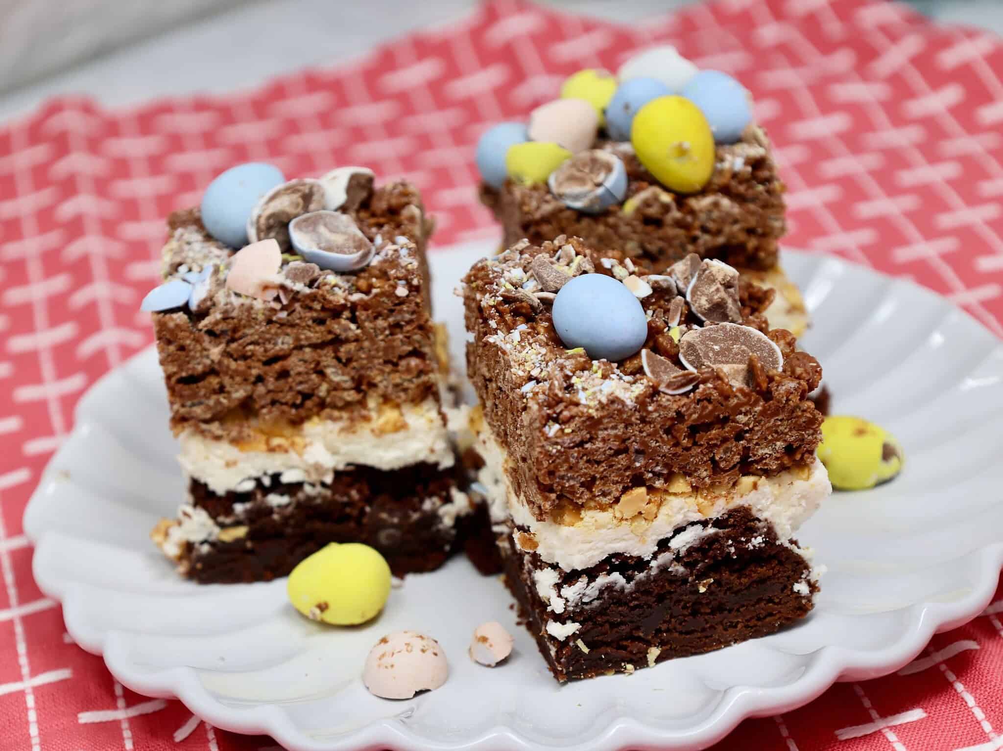 chocolate peanut butter Rice Krispie brownies cut into squares
