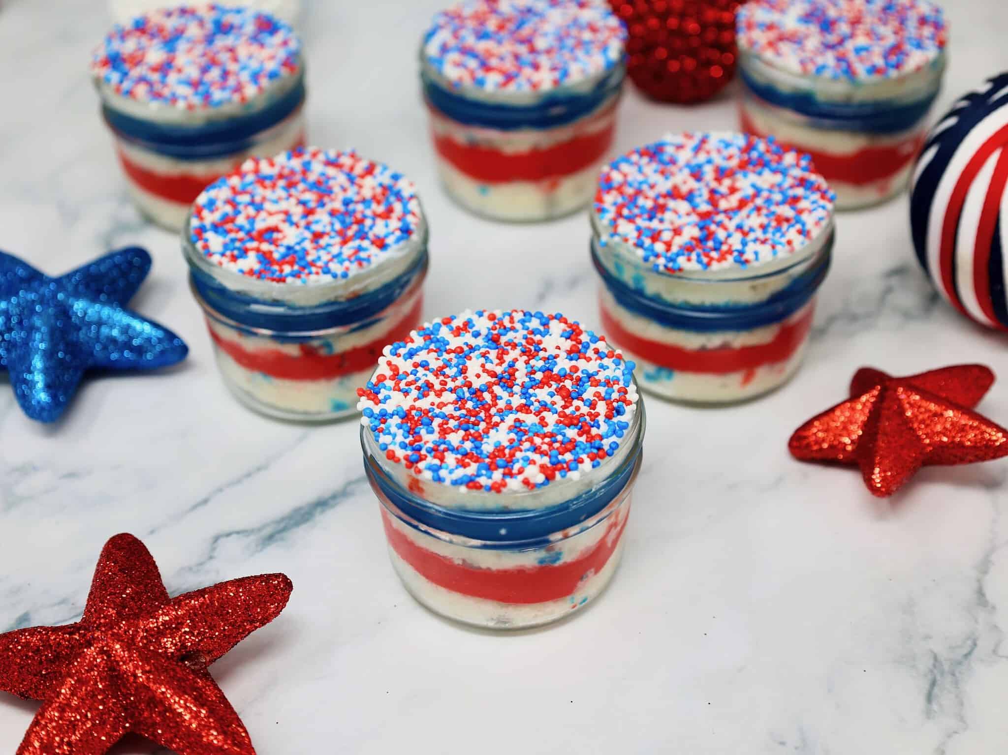 Patriotic Dot Cakes displayed for a Fourth of July celebration