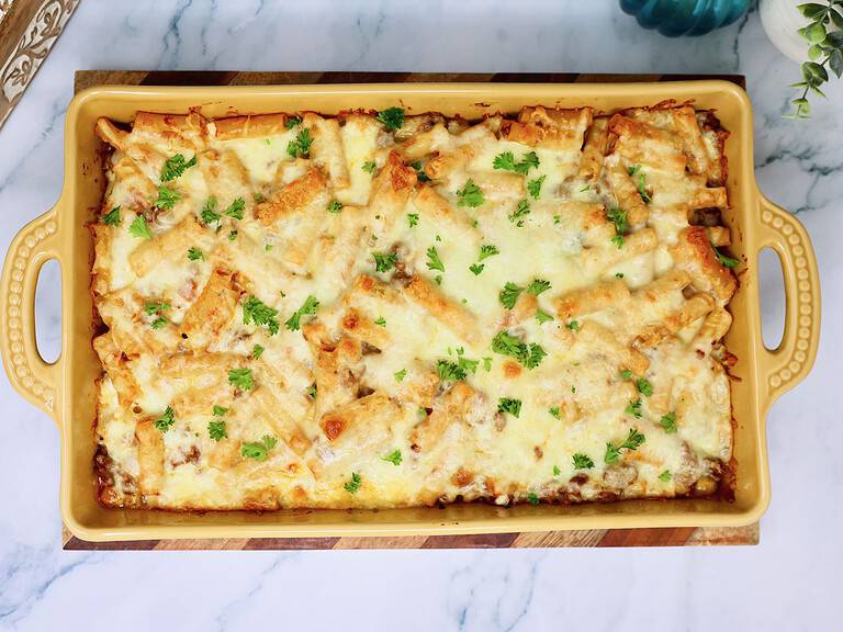 Easy High Protein Baked Ziti with Cottage Cheese