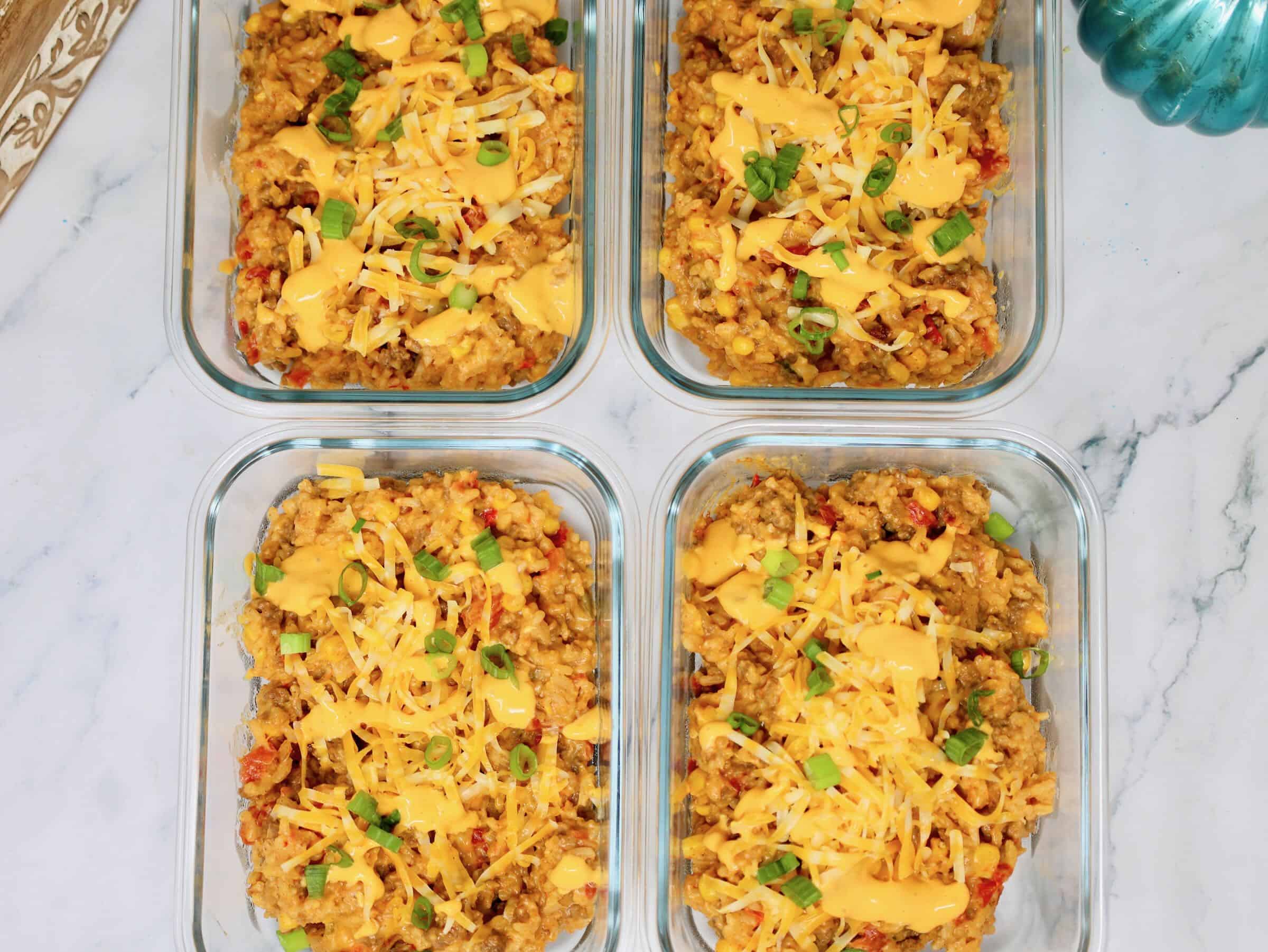 Cheesy queso Rice Bowls with Ground Beef