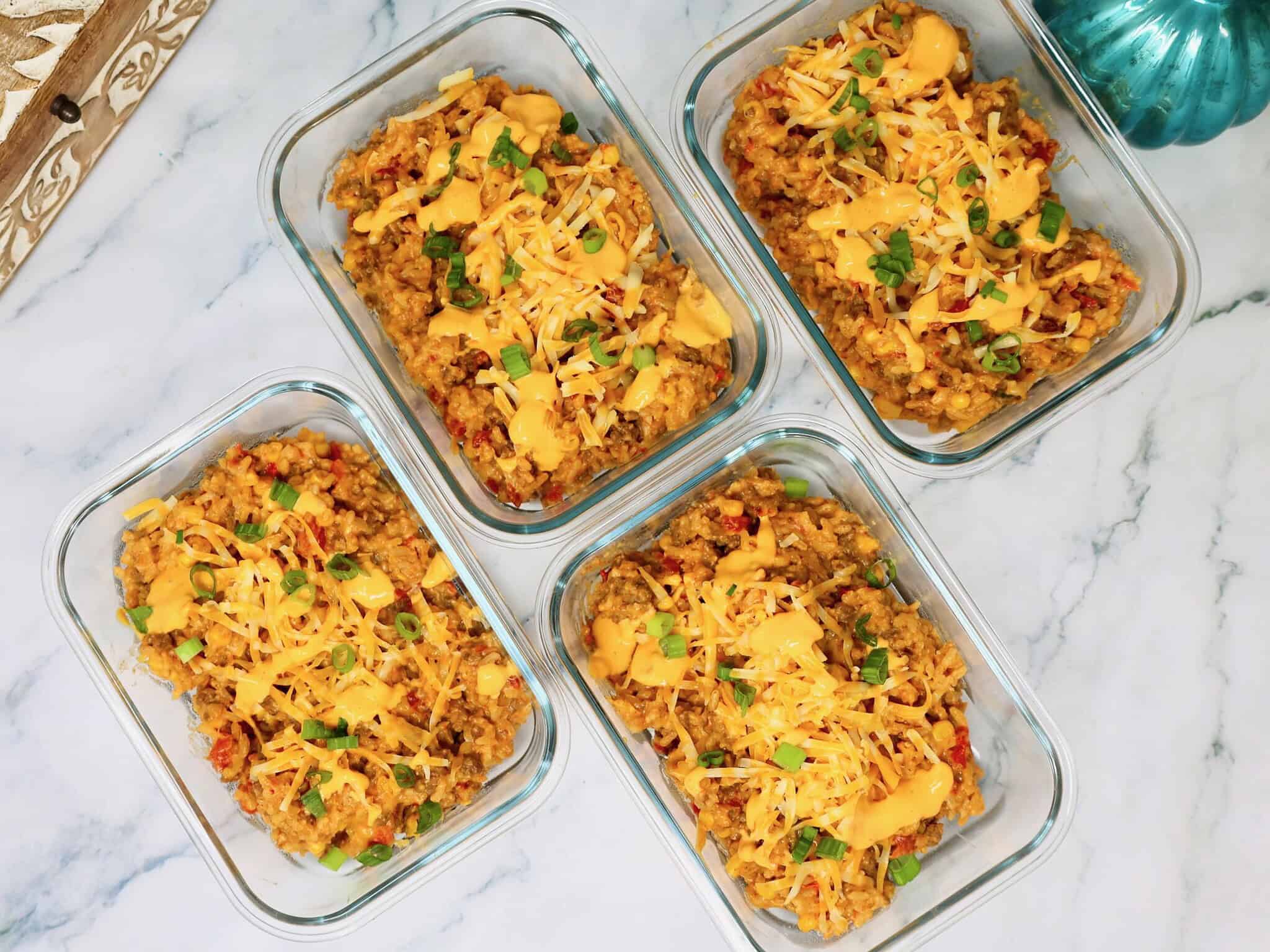 Easy Ground Beef Queso Rice Bowls recipe