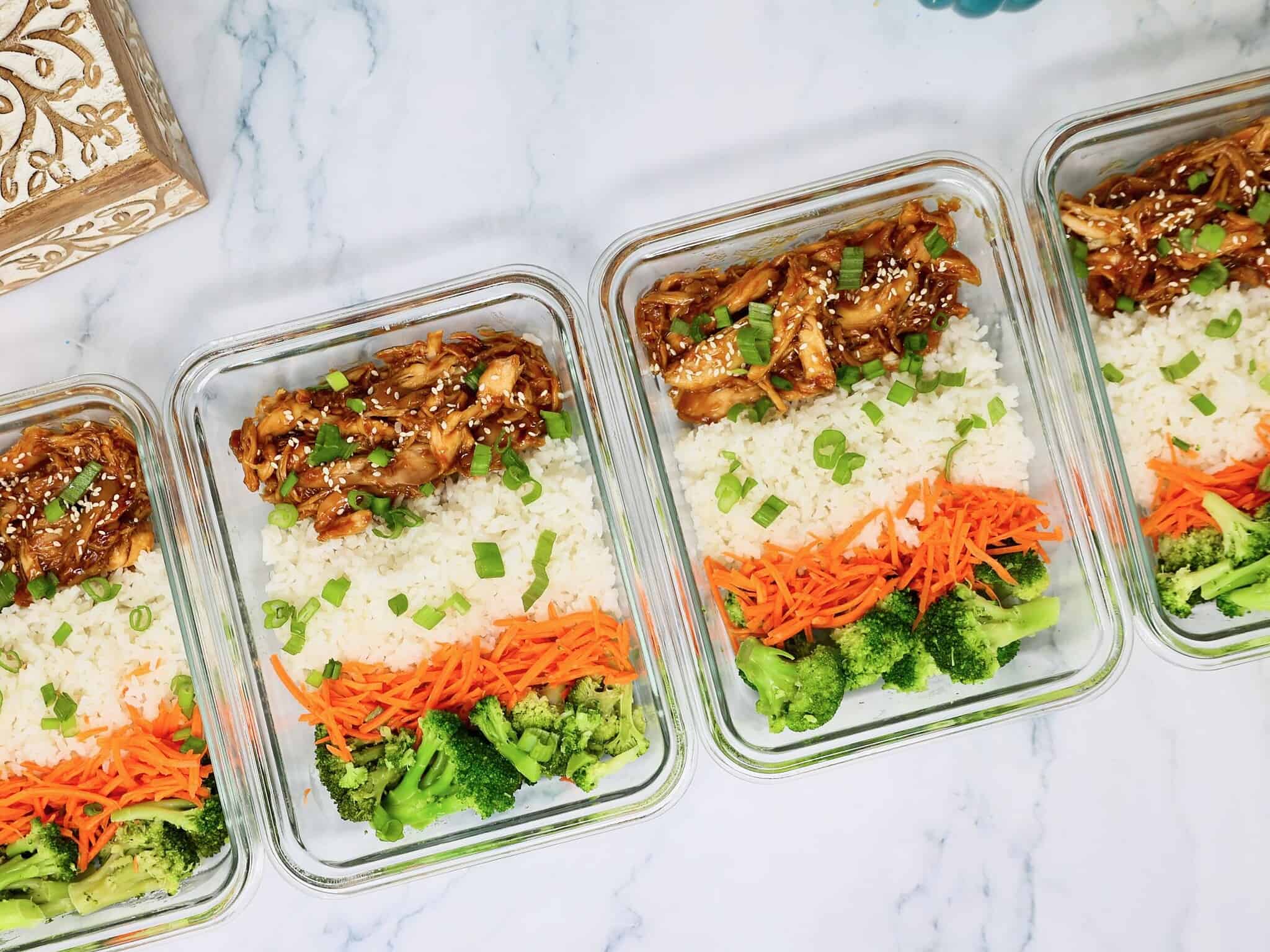 Easy chicken meal prep bowls made with rotisserie chicken and vegetables