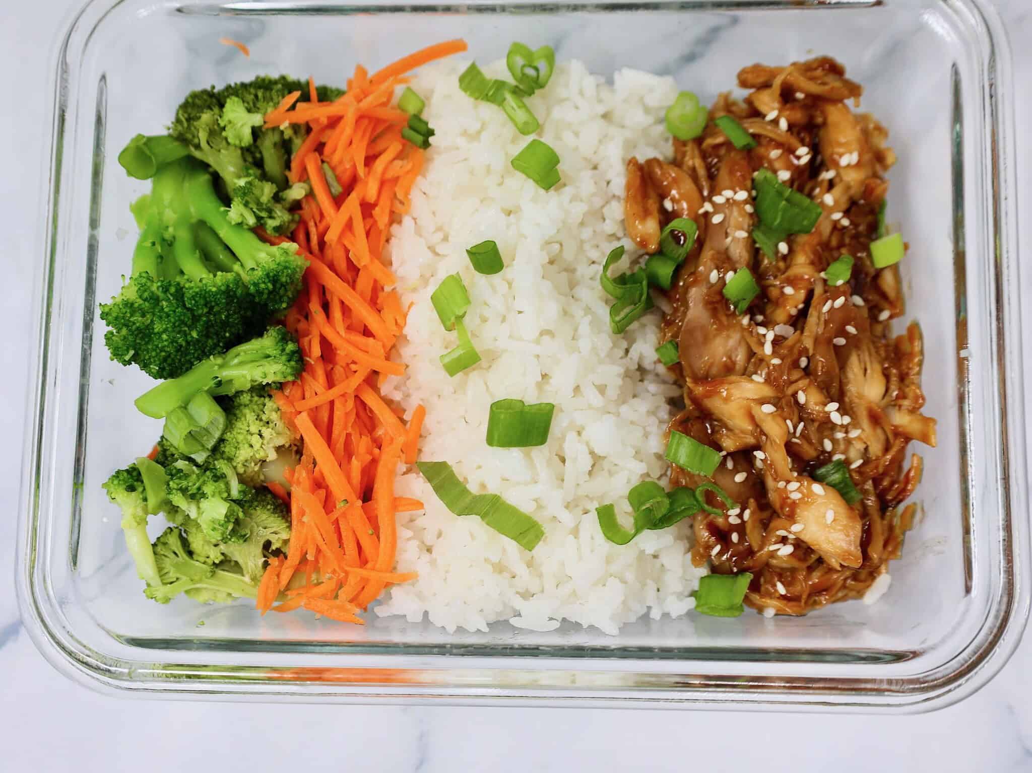 Rotisserie chicken meal prep bowls with coconut jasmine rice