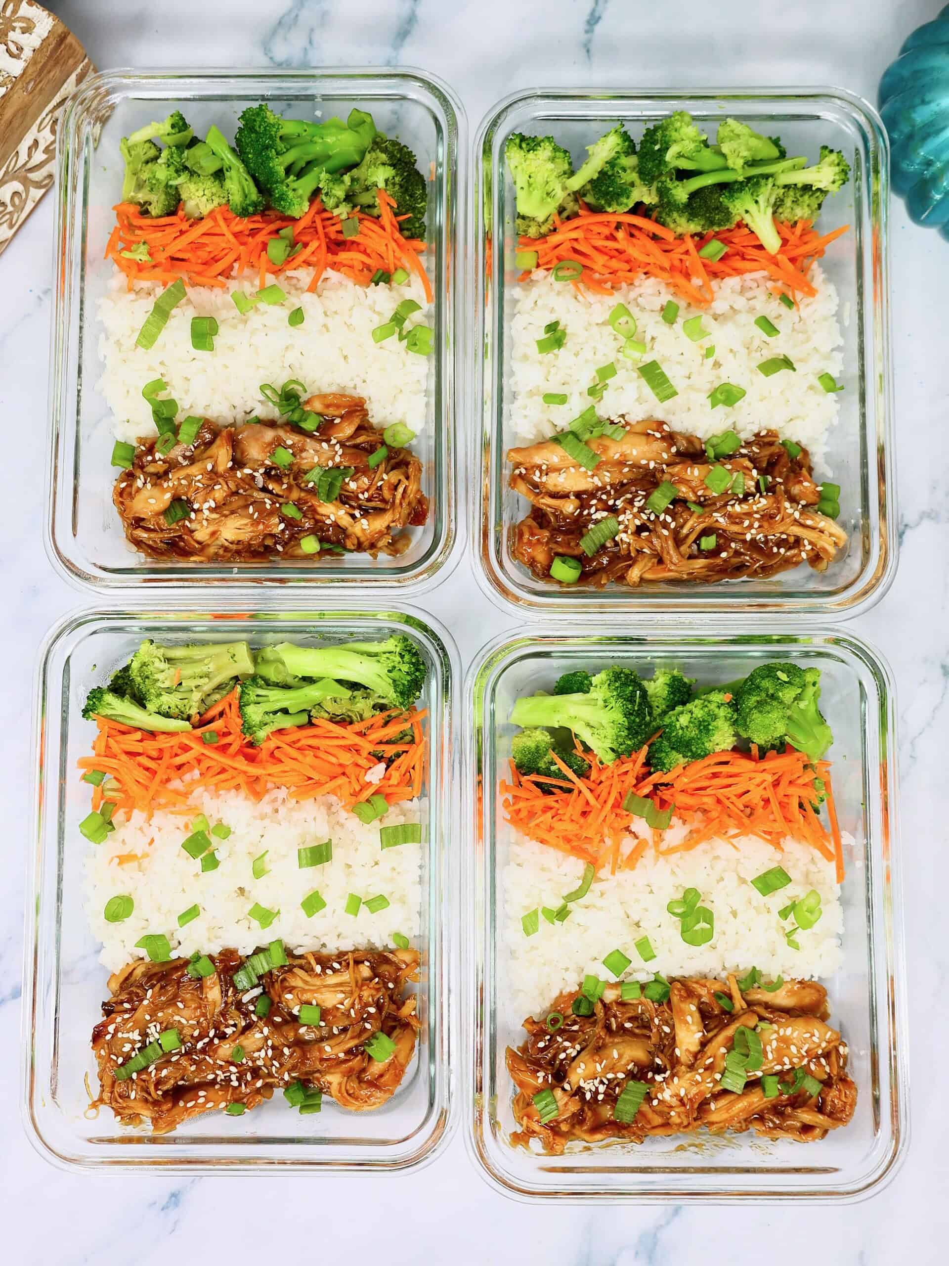 Honey garlic chicken rice bowls recipe prepared for weekly meal prep