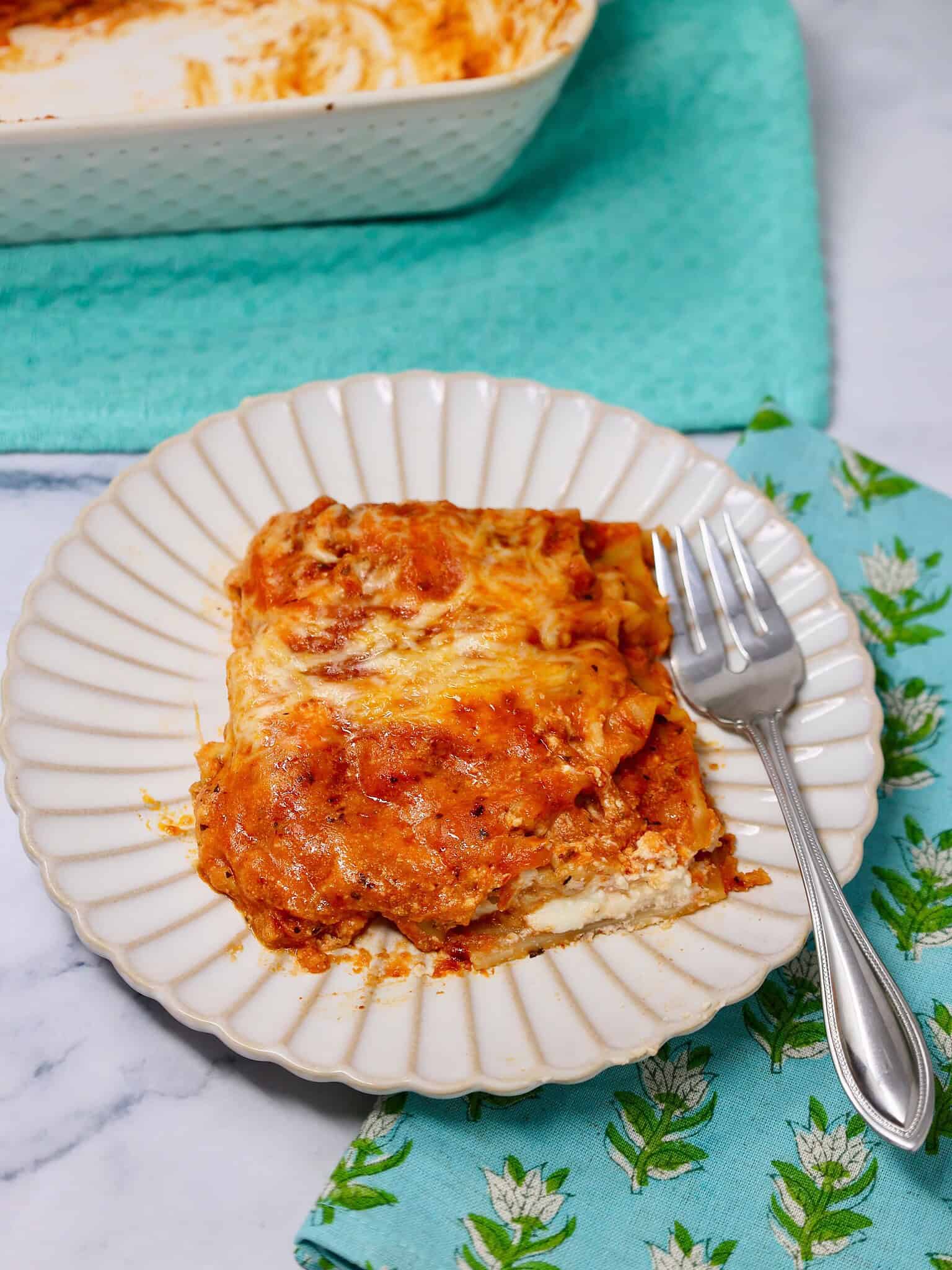 Overhead view of lazy lasagna casserole before serving