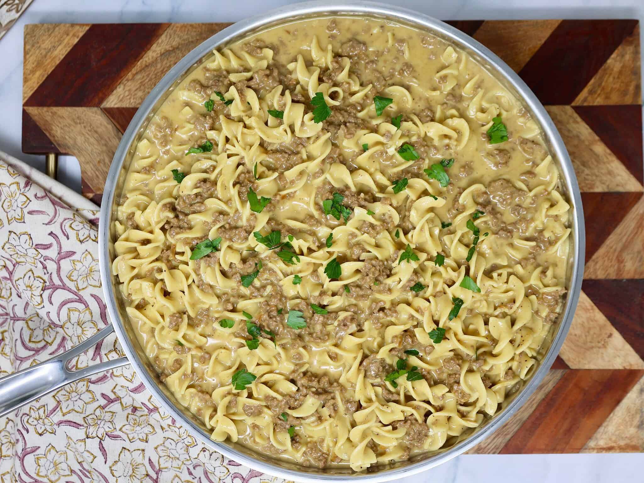 Thirty minute creamy ground beef and noodles dinner