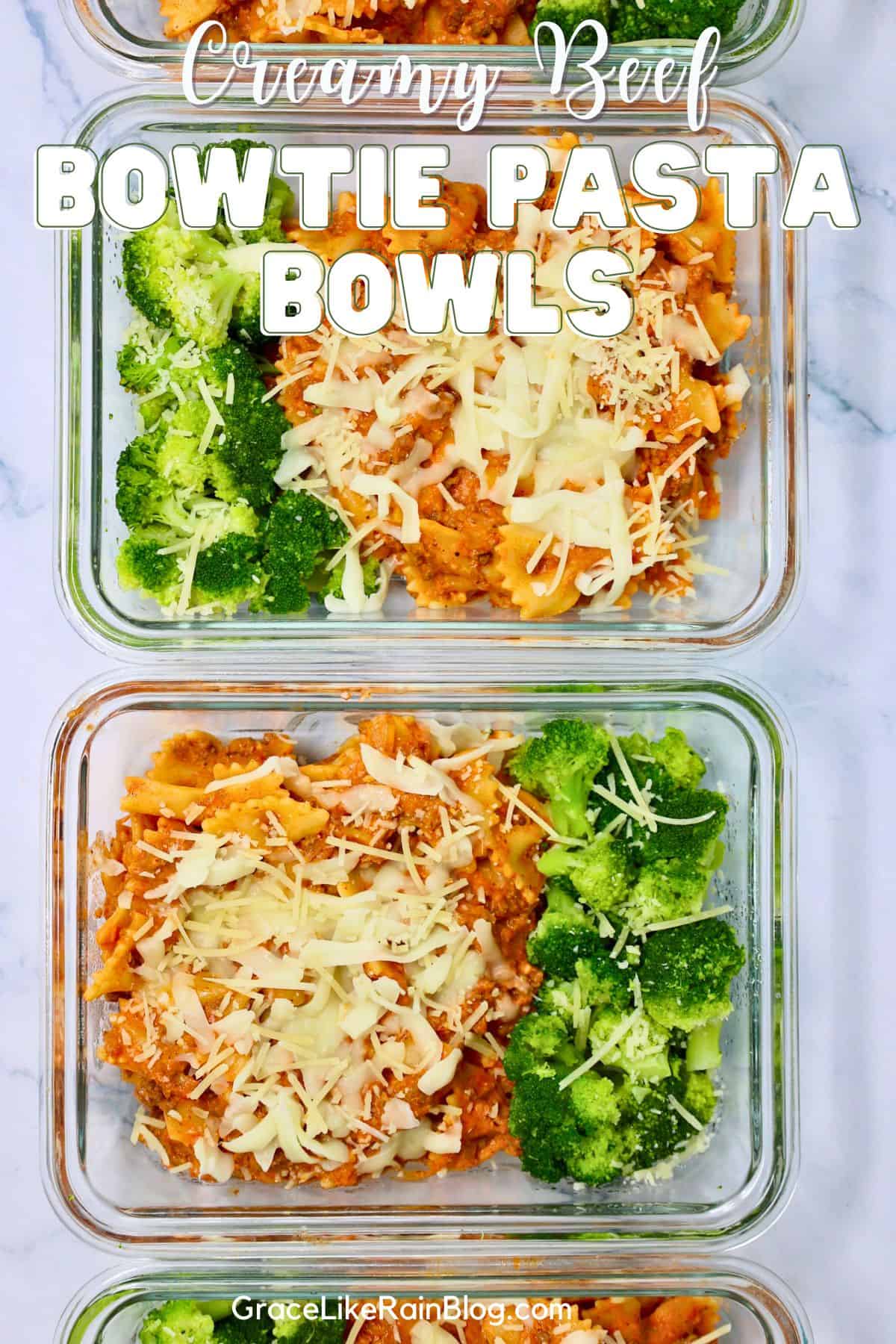 Creamy Beef Bowtie Pasta Bowls with ground beef, marinara sauce, and melted cheese