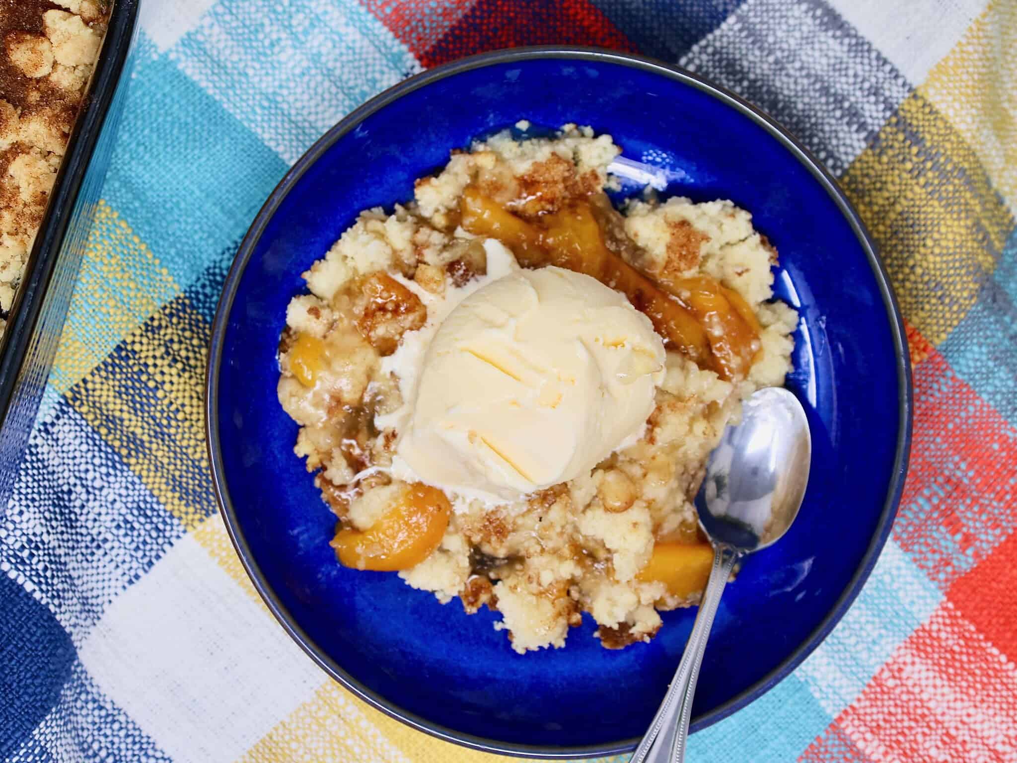 Easy peach dessert made with canned peach pie filling